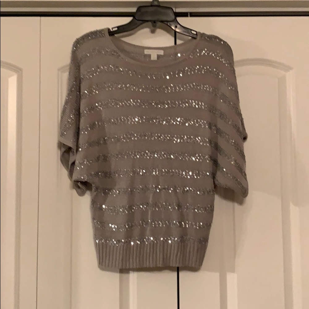 NYC silver and gray blouse with sequence detail.
